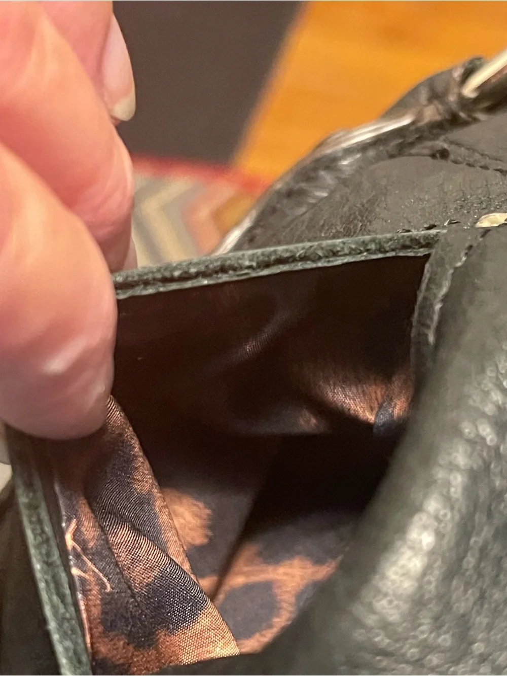 B. makowsky Black Leather Hobo with Silver-Tone Grommets